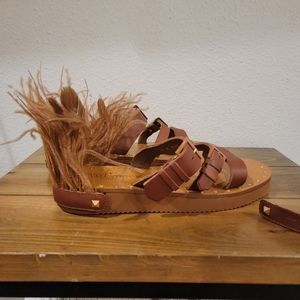 Rockstud Feather & Leather Strap Sandals